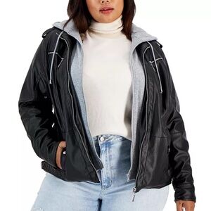 NEW WITH TAGS Joujou Trendy Faux Leather Hoodie Moto Jacket